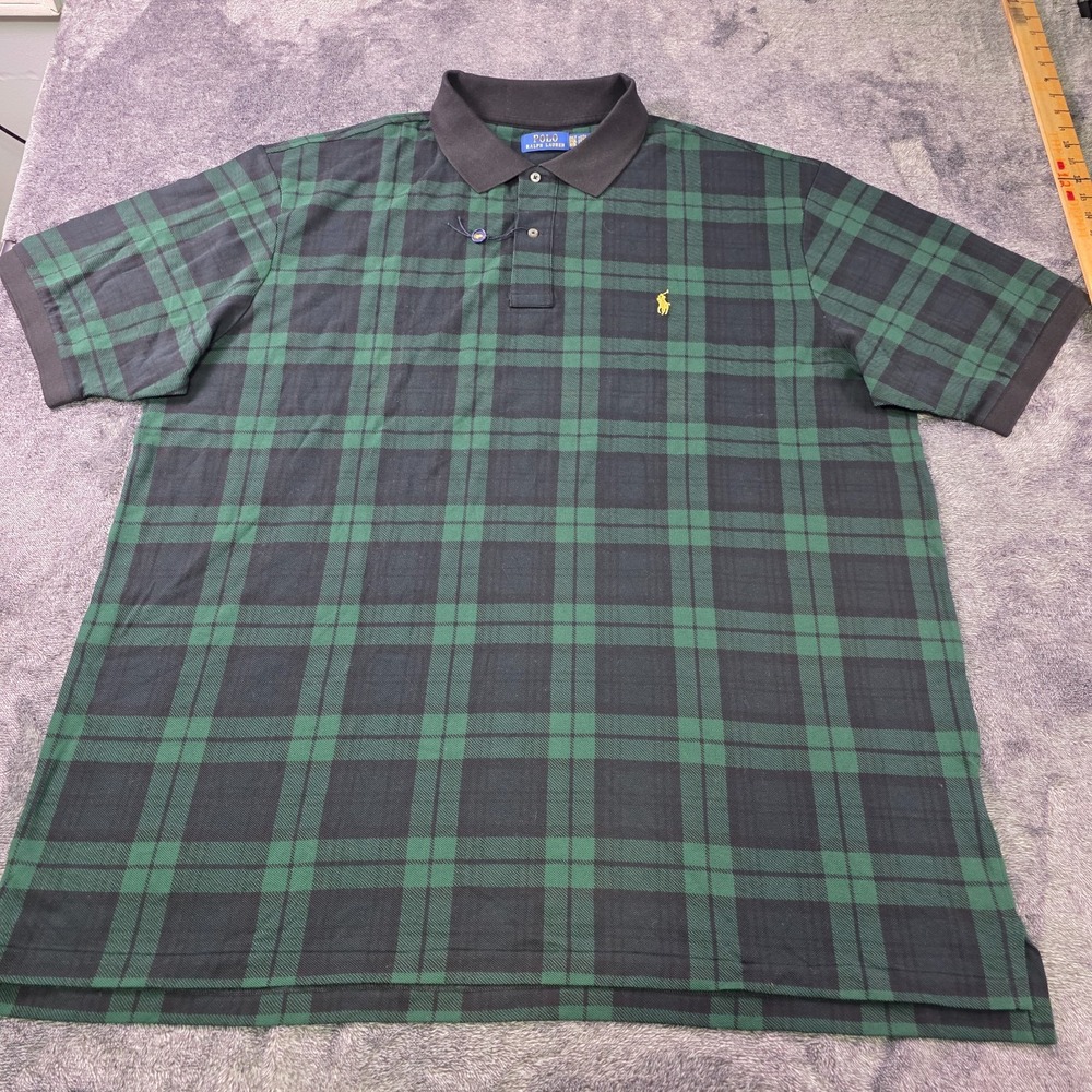 Polo Ralph Lauren Blackwatch Tartan Plaid Mesh Polo Shirt Mens 4XB Green